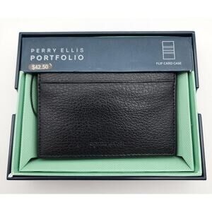 Perry Ellis Portfolio Men's Genuine Leather Uptown Flip Card Holder Black NEW
